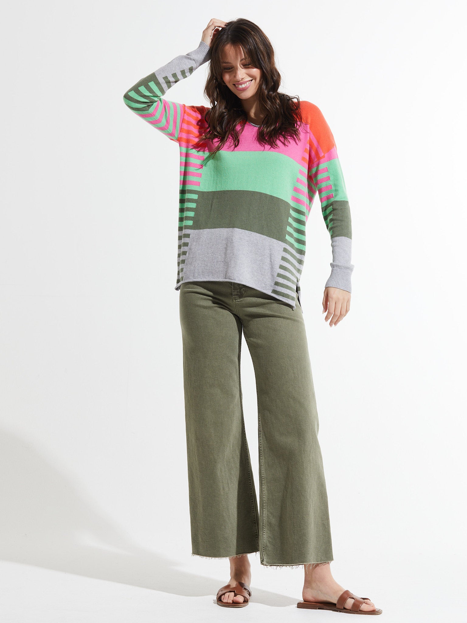 Varied Stripe V Sweater
