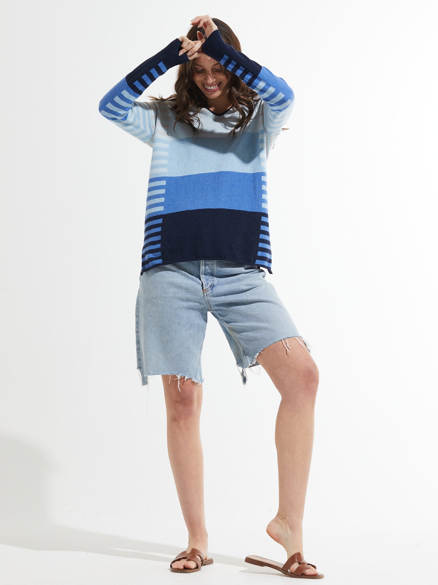 Varied Stripe V Sweater