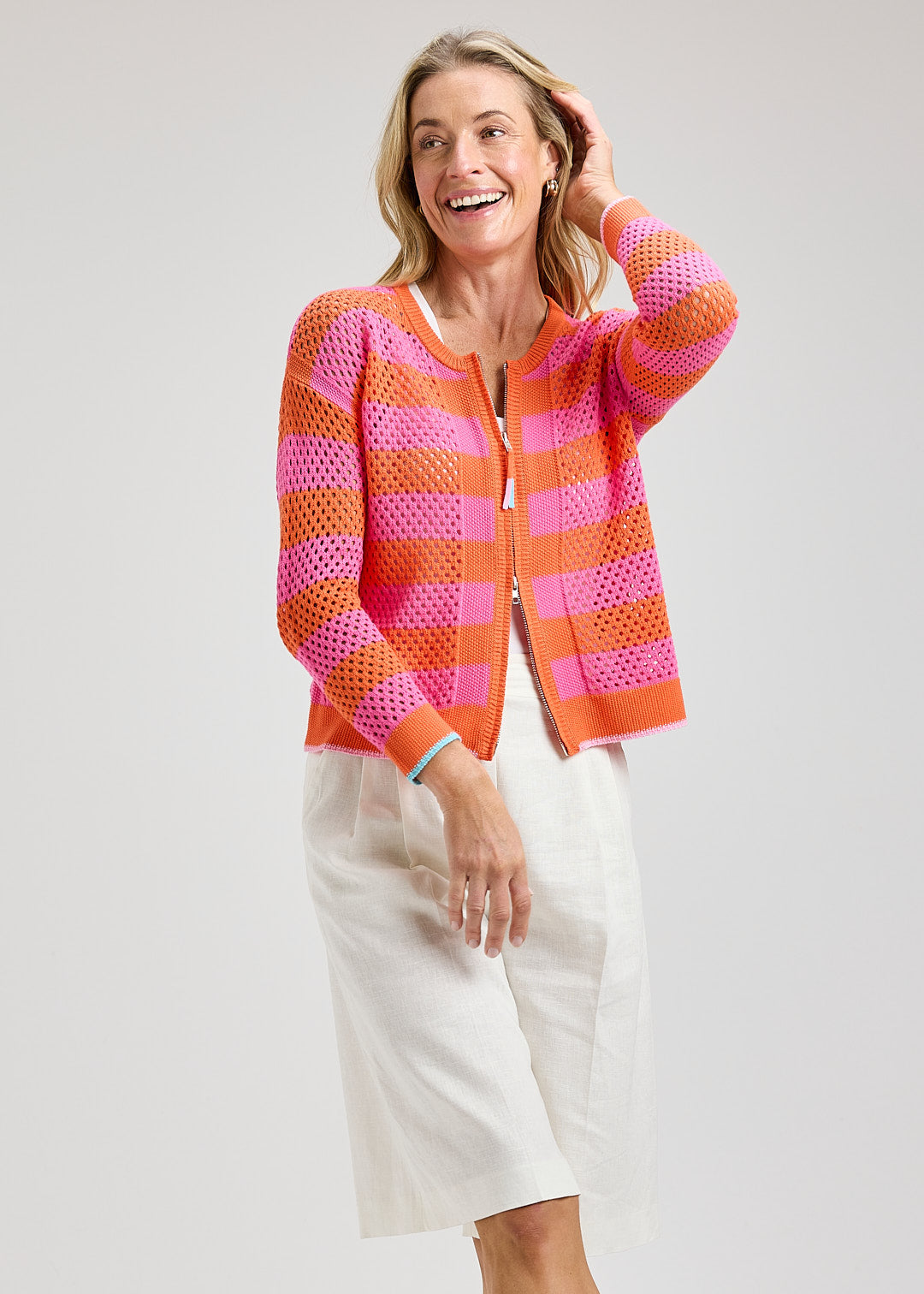 Pointelle Zip Cardi