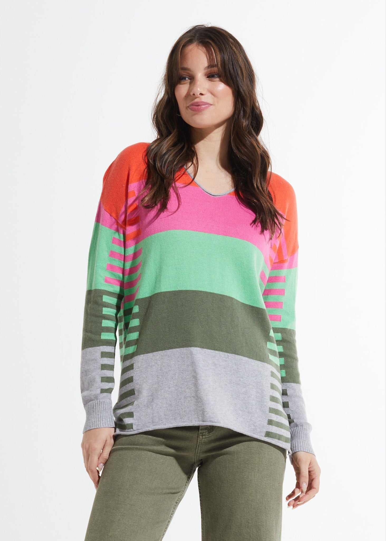 Varied Stripe V Sweater