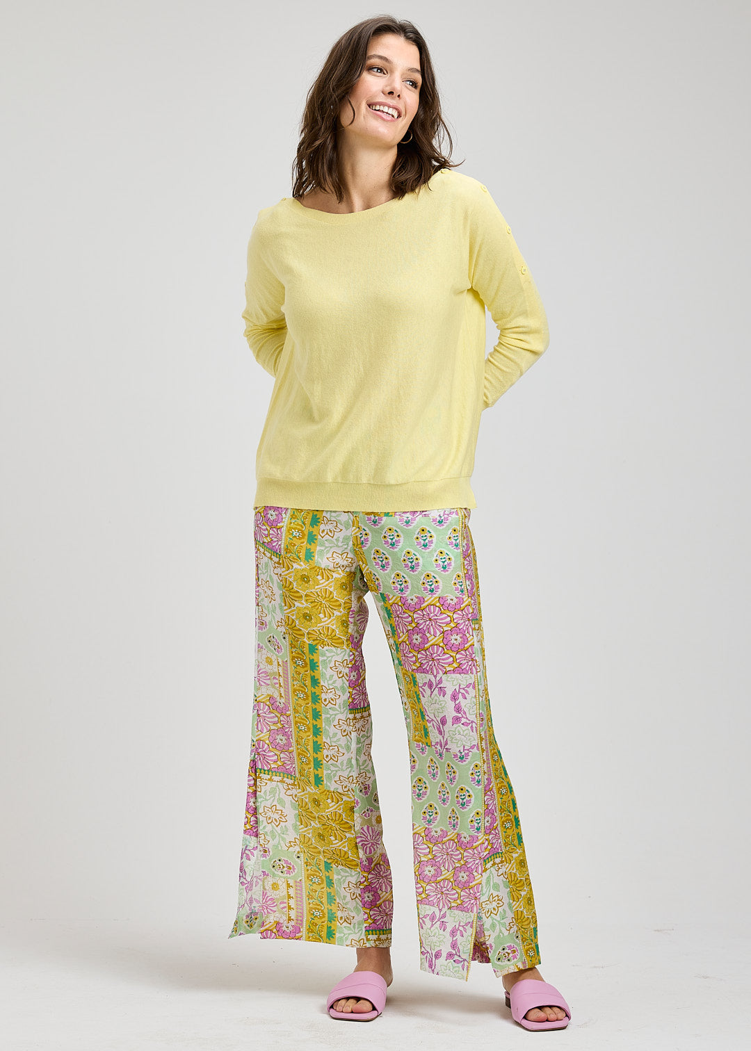 Button Boat Neck Sweater