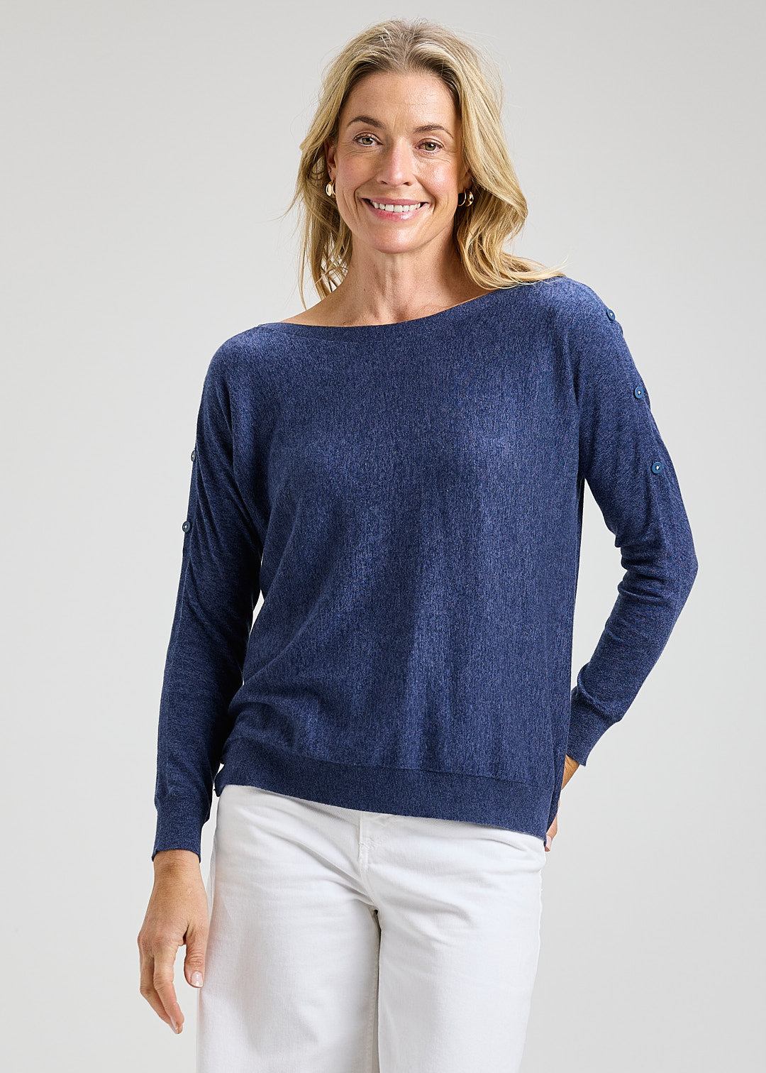 Button Boat Neck Sweater