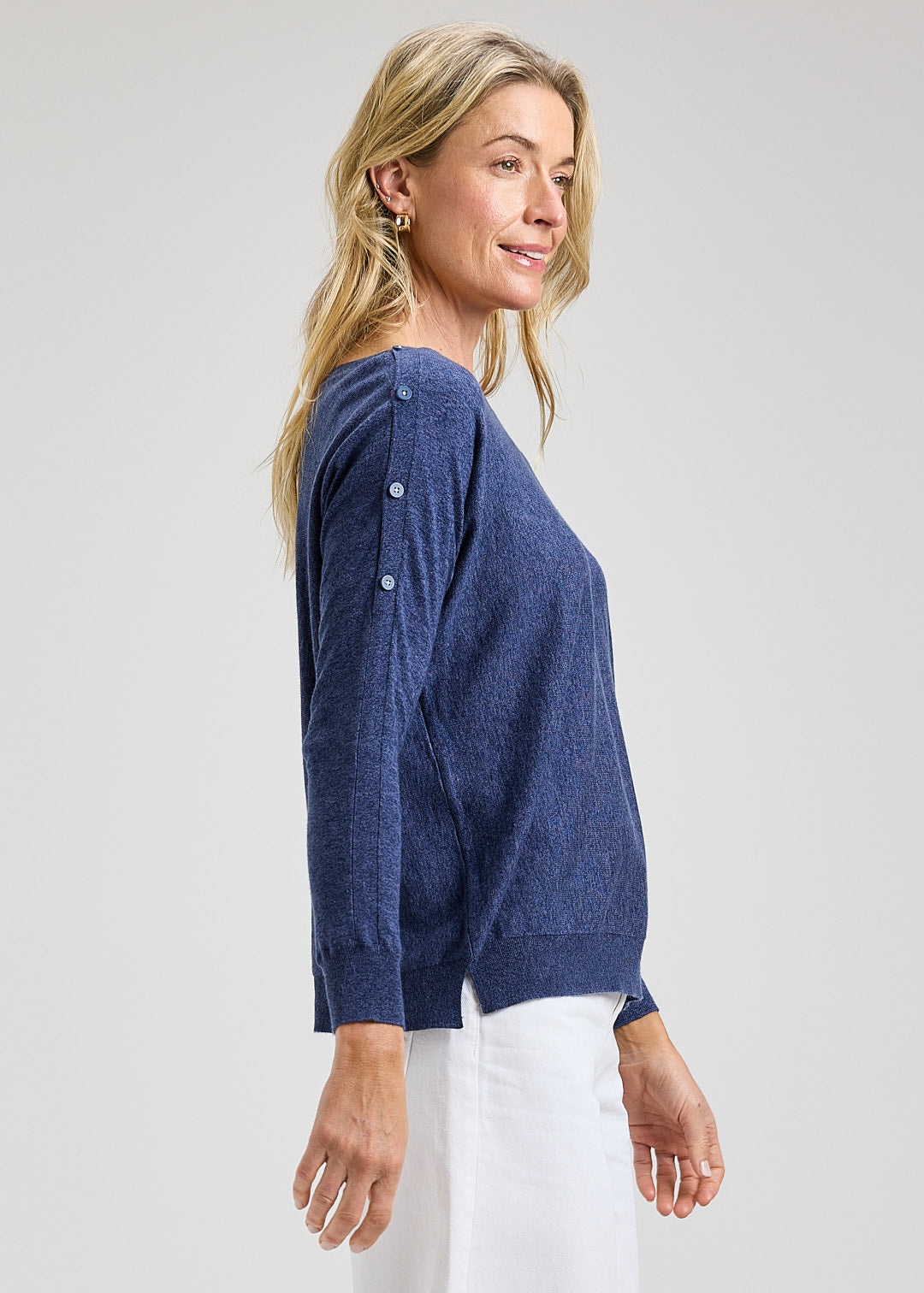 Button Boat Neck Sweater
