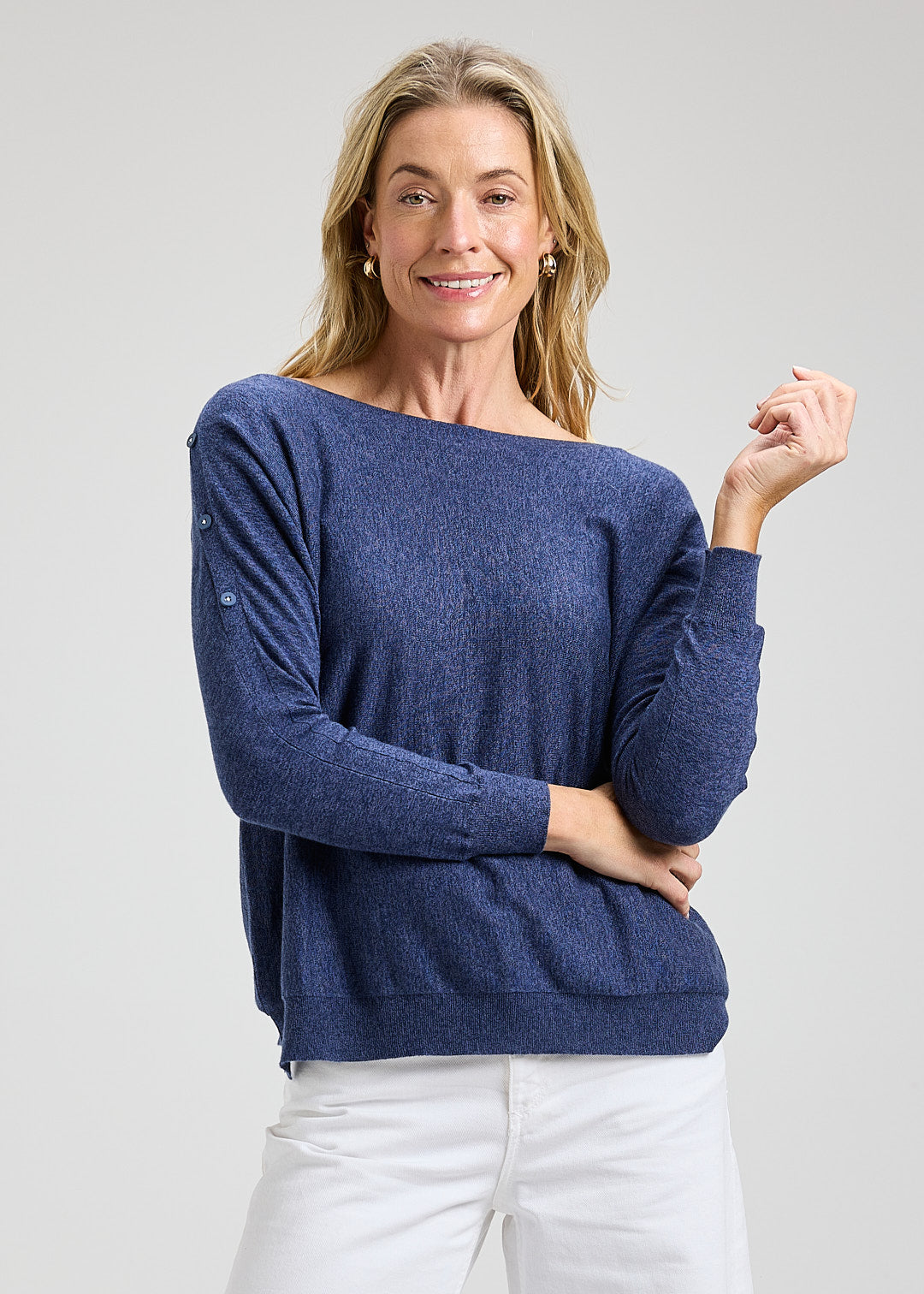 Button Boat Neck Sweater