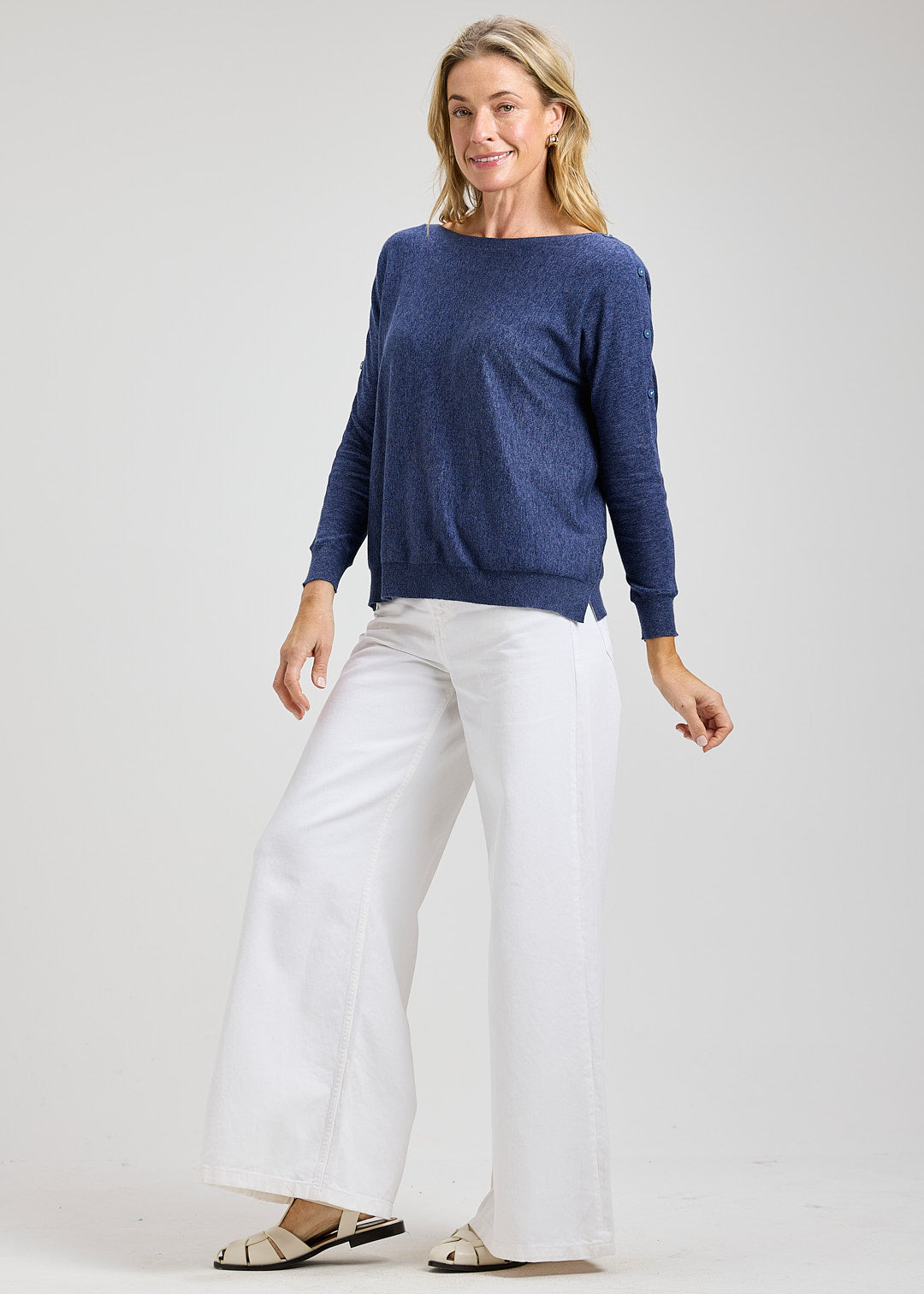 Button Boat Neck Sweater