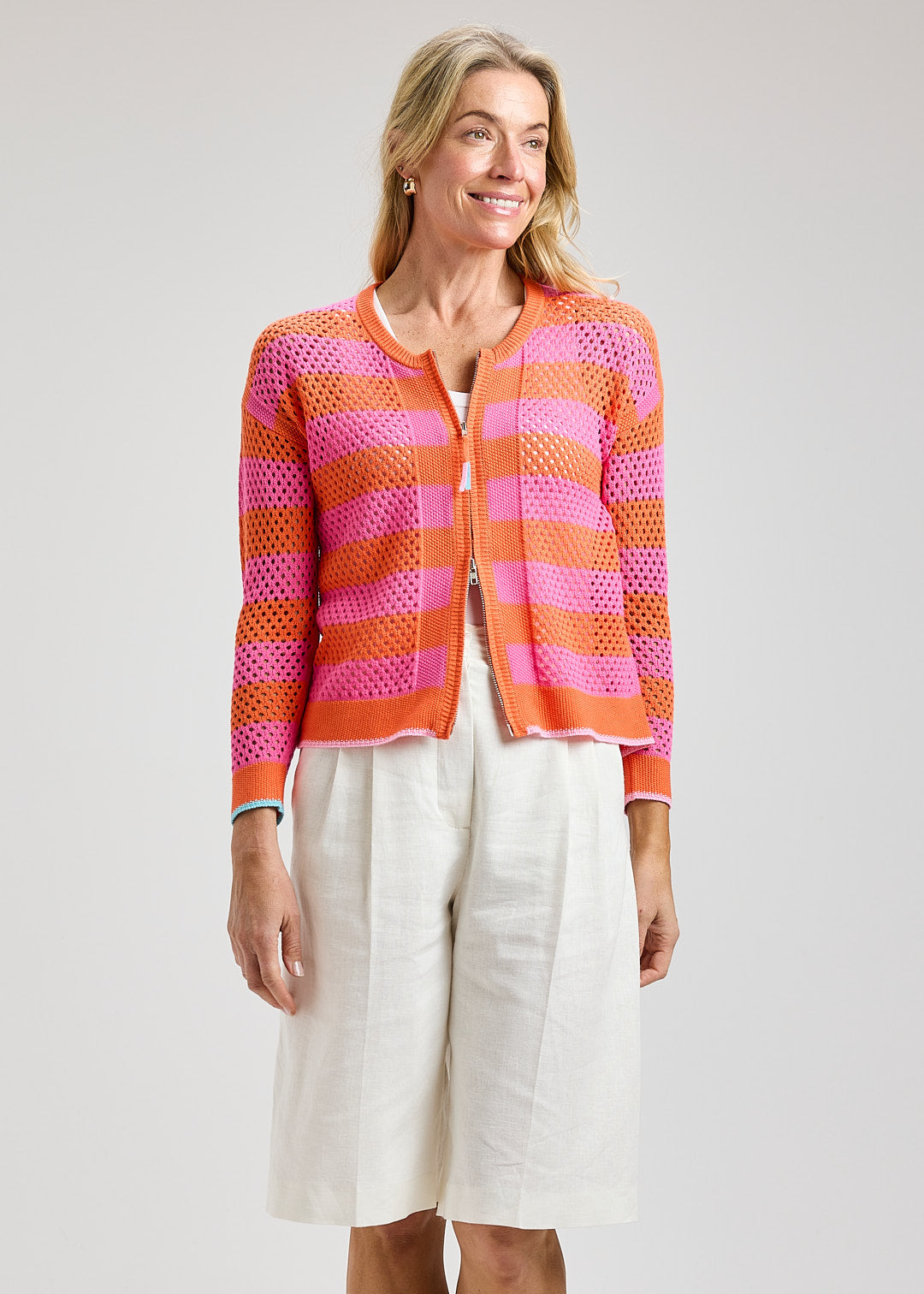 Pointelle Zip Cardi