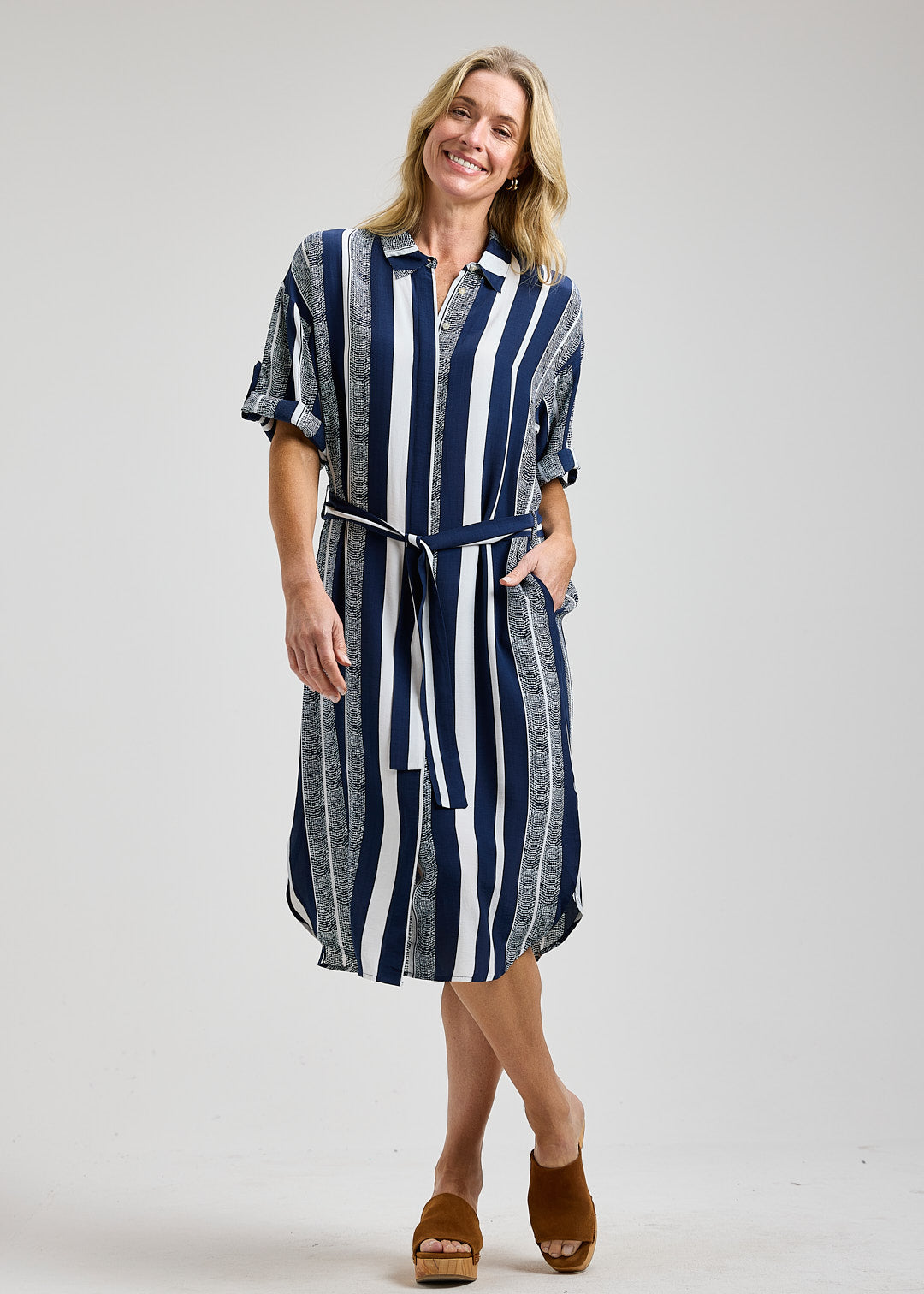 Nautical Stripe Shirt Dress