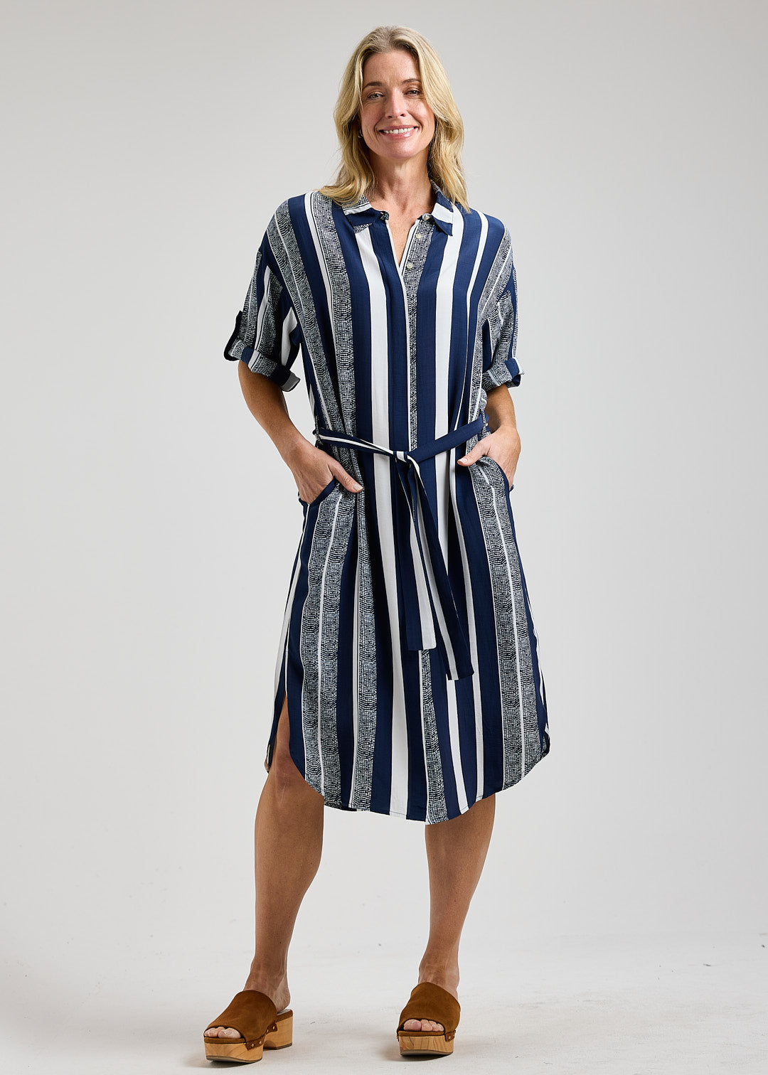 Nautical Stripe Shirt Dress