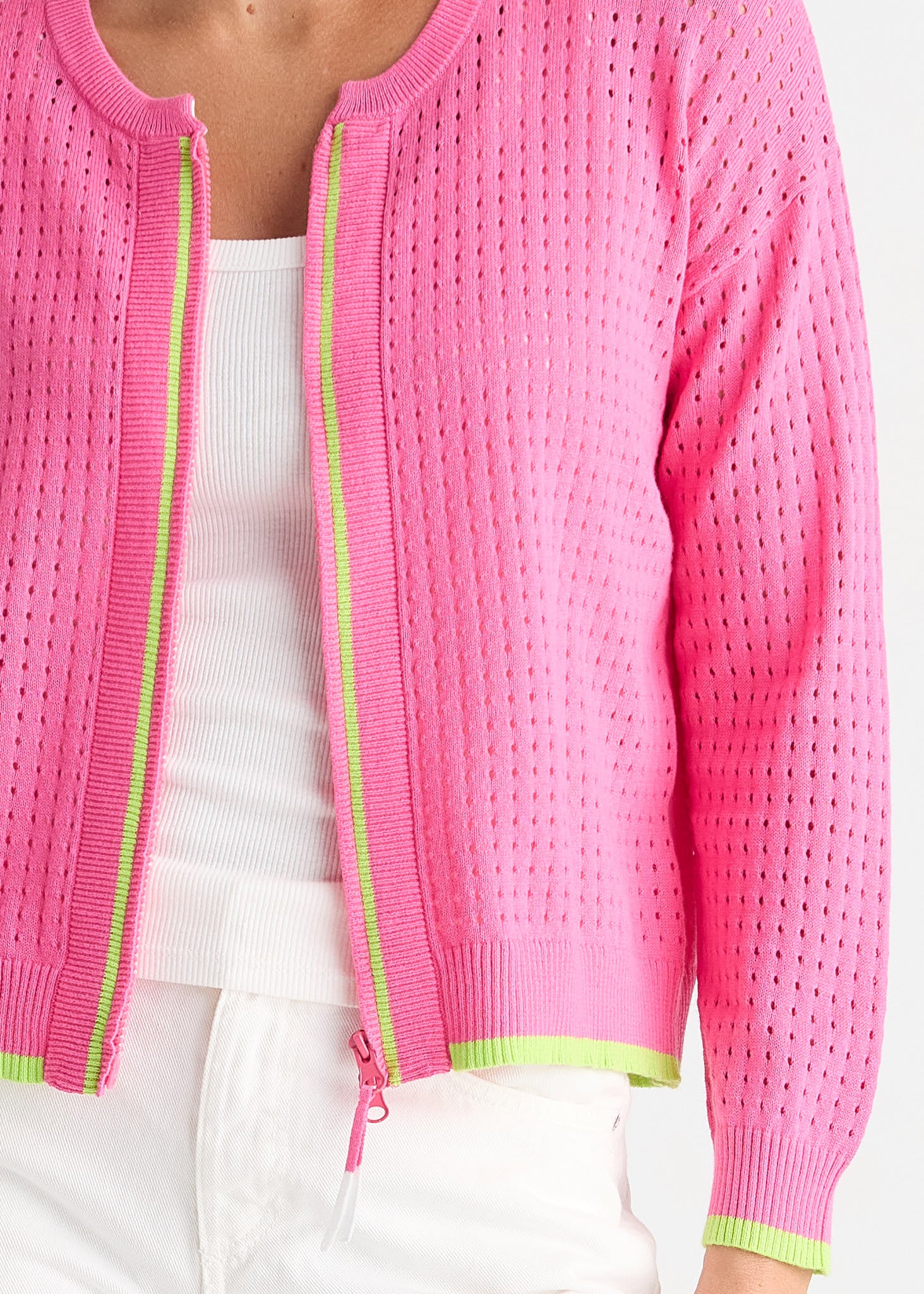 Pointelle Zip Cardi