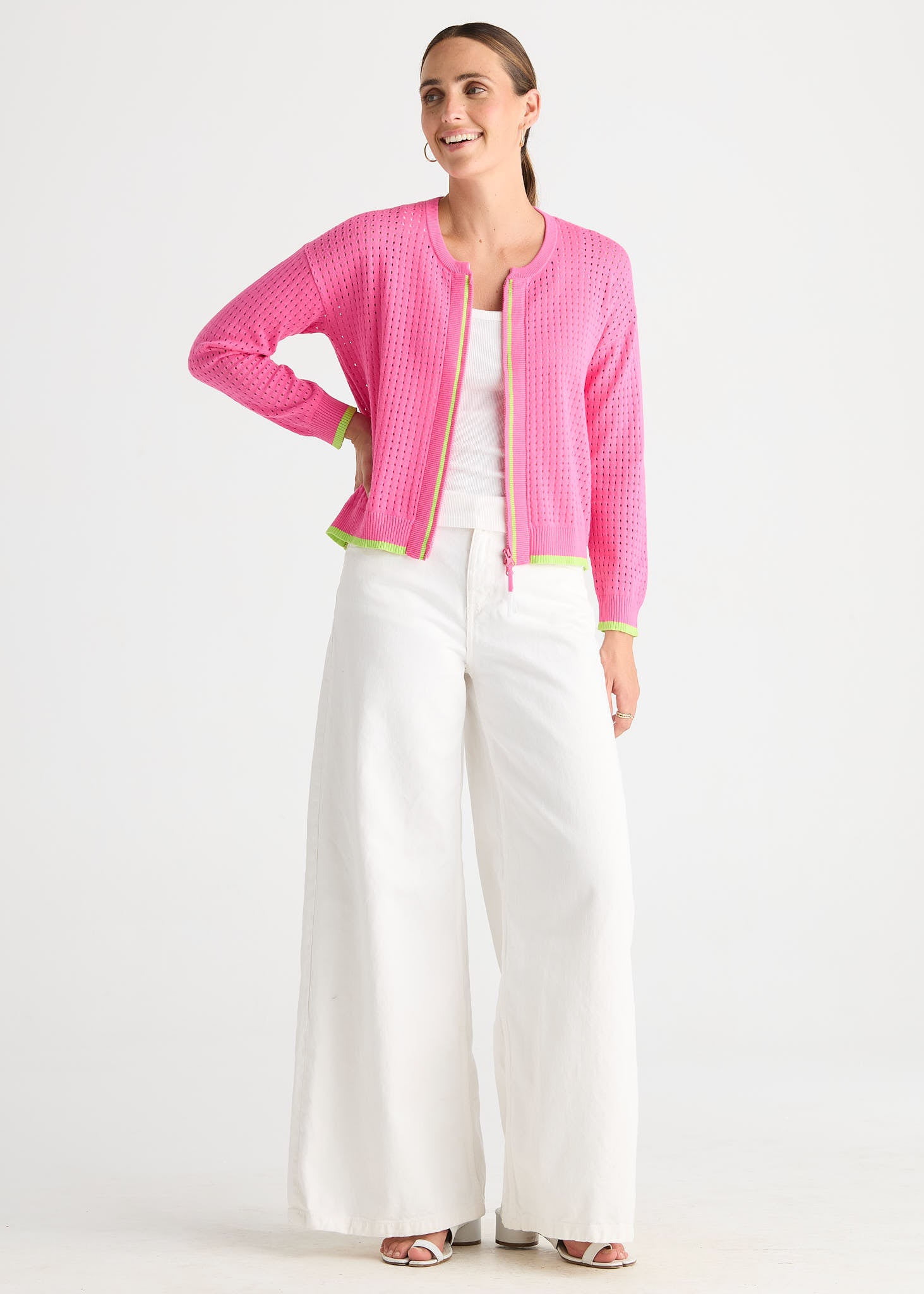 Pointelle Zip Cardi