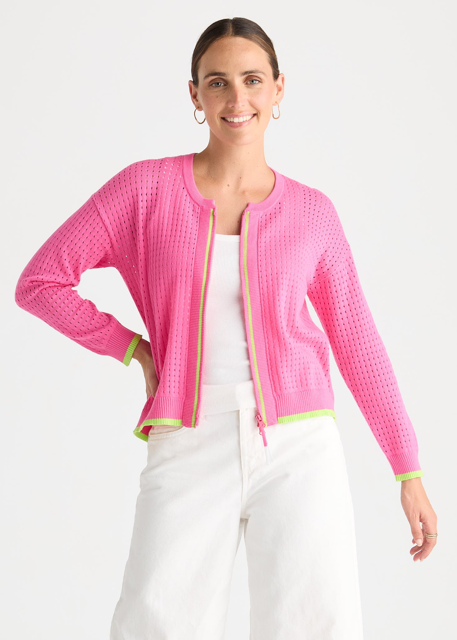 Pointelle Zip Cardi