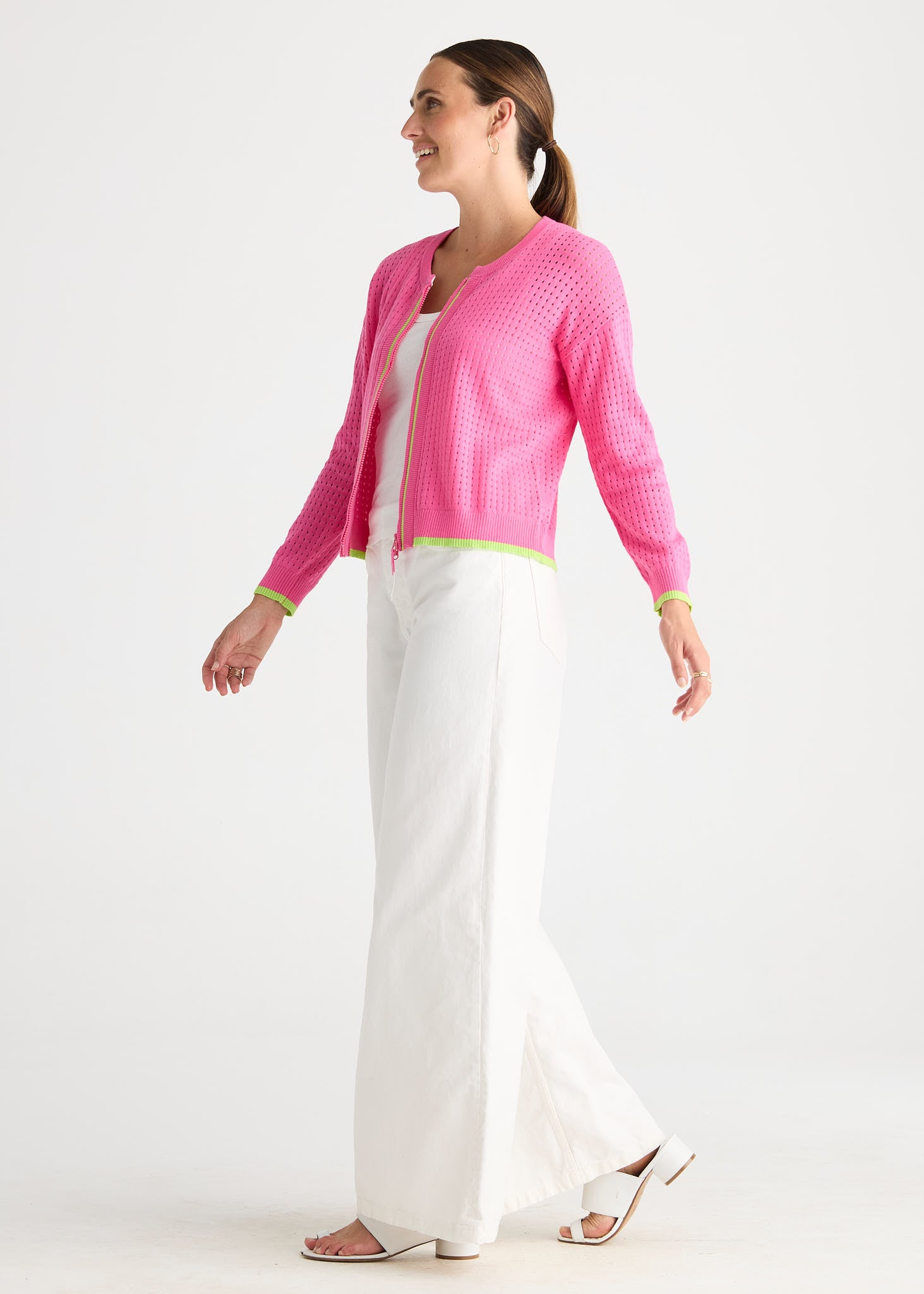 Pointelle Zip Cardi