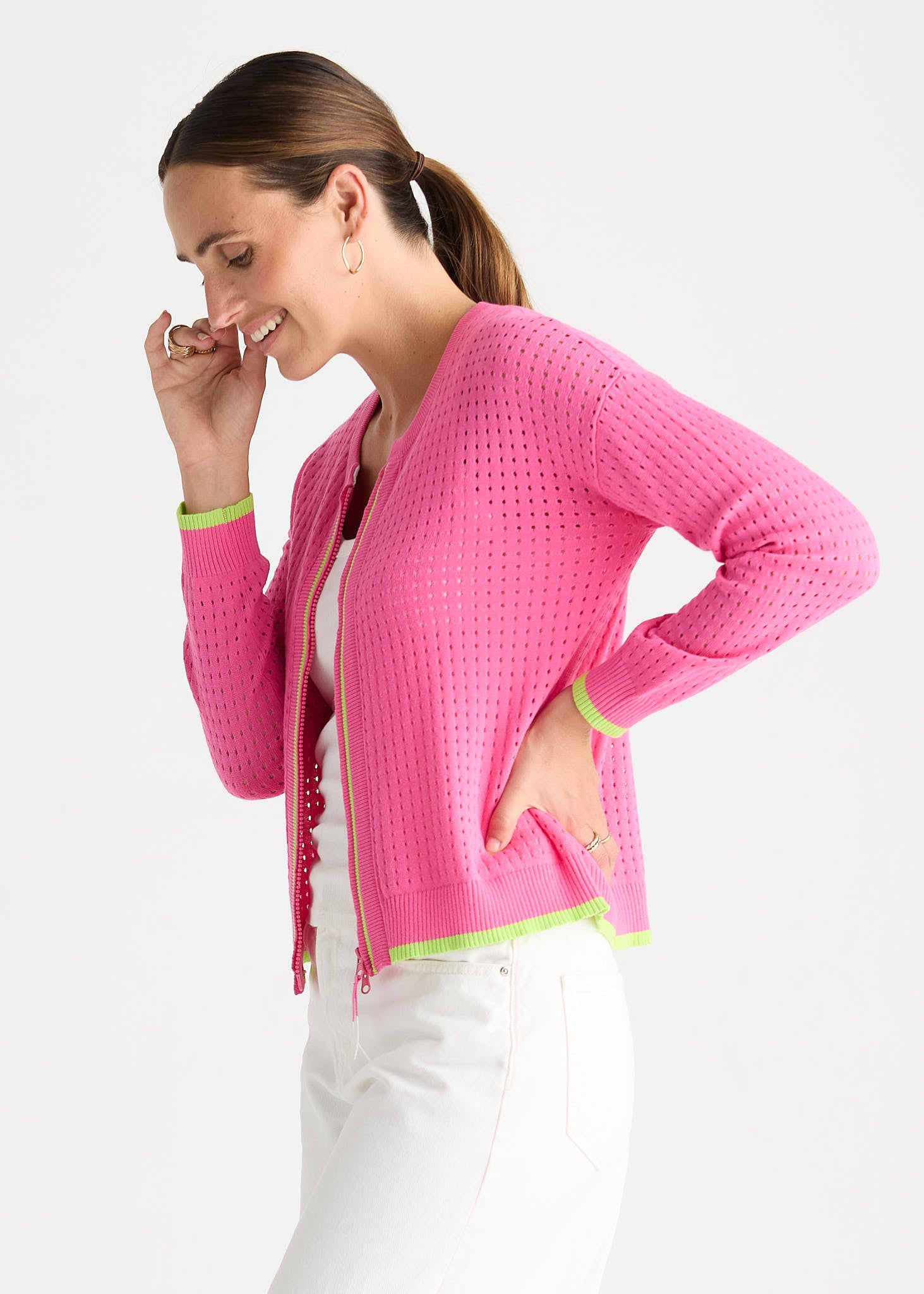 Pointelle Zip Cardi