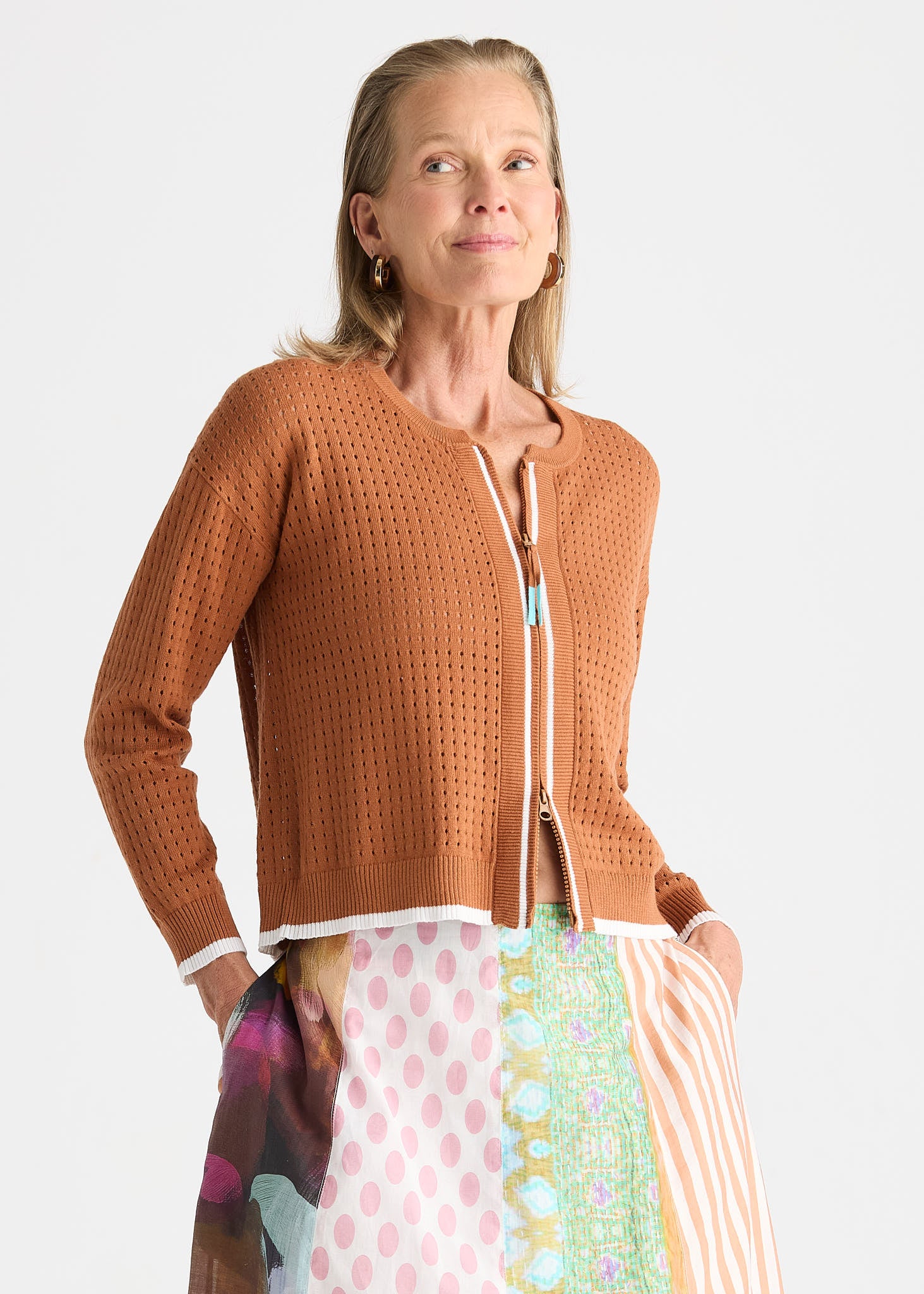 Pointelle Zip Cardi