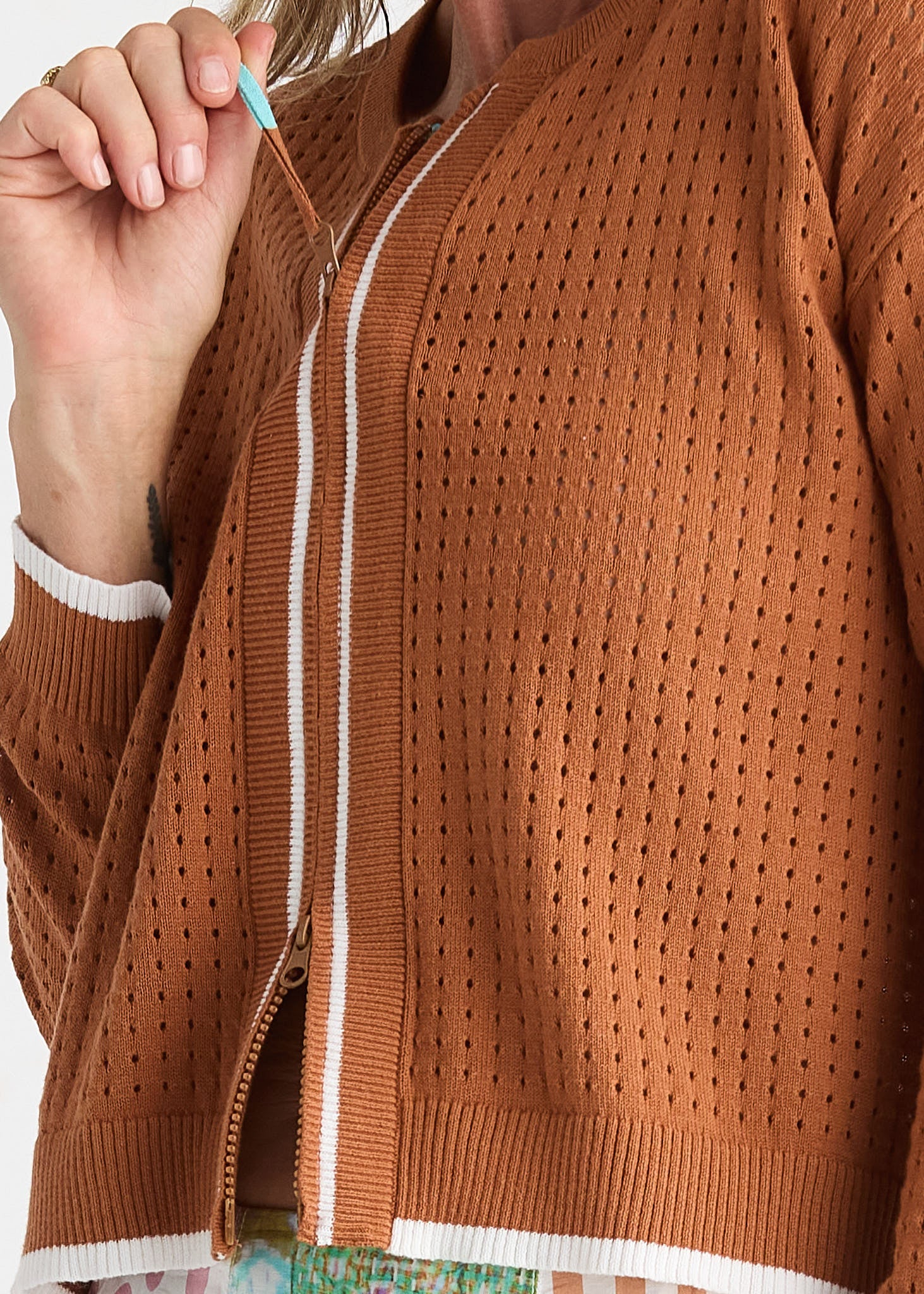 Pointelle Zip Cardi