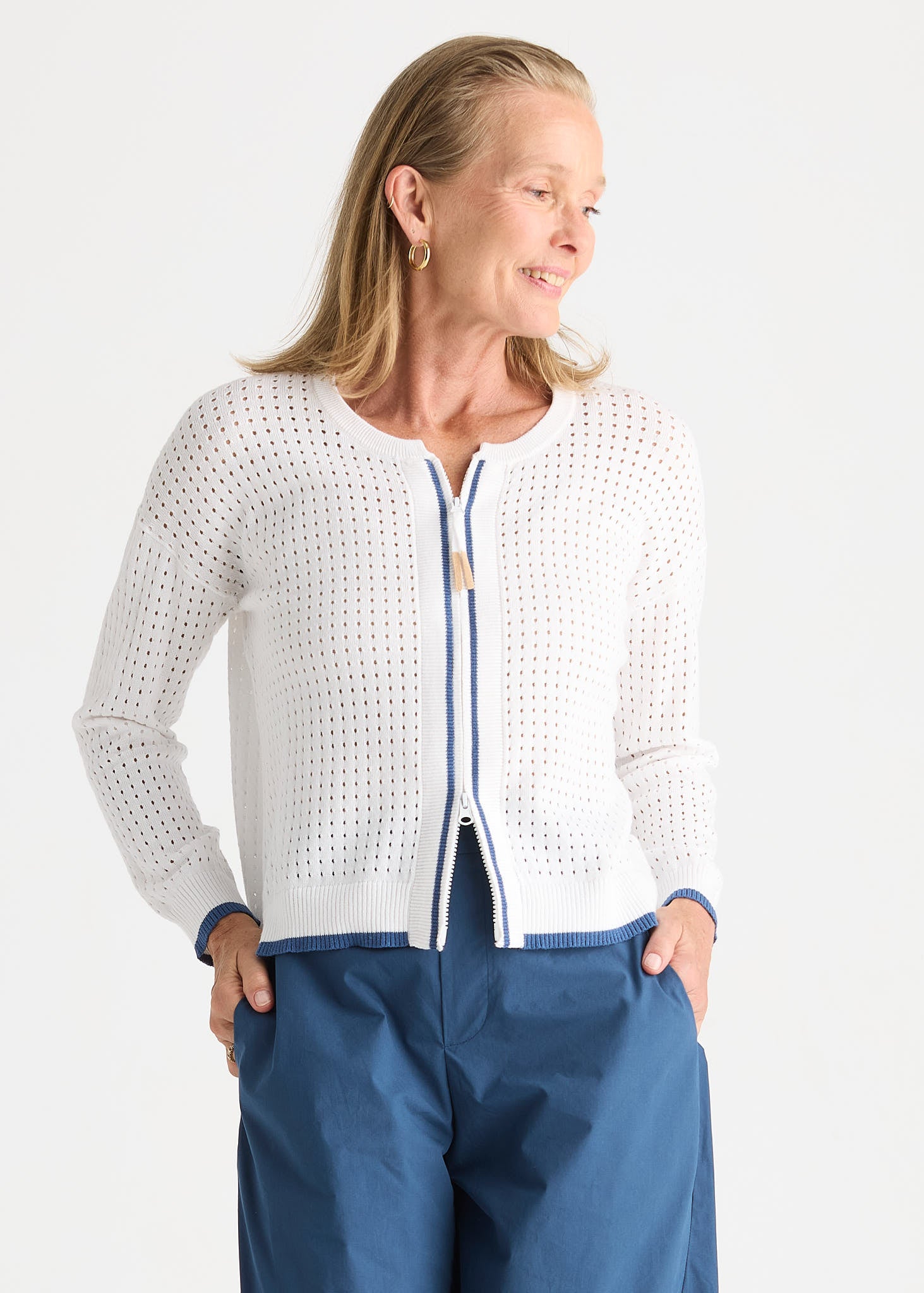 Pointelle Zip Cardi