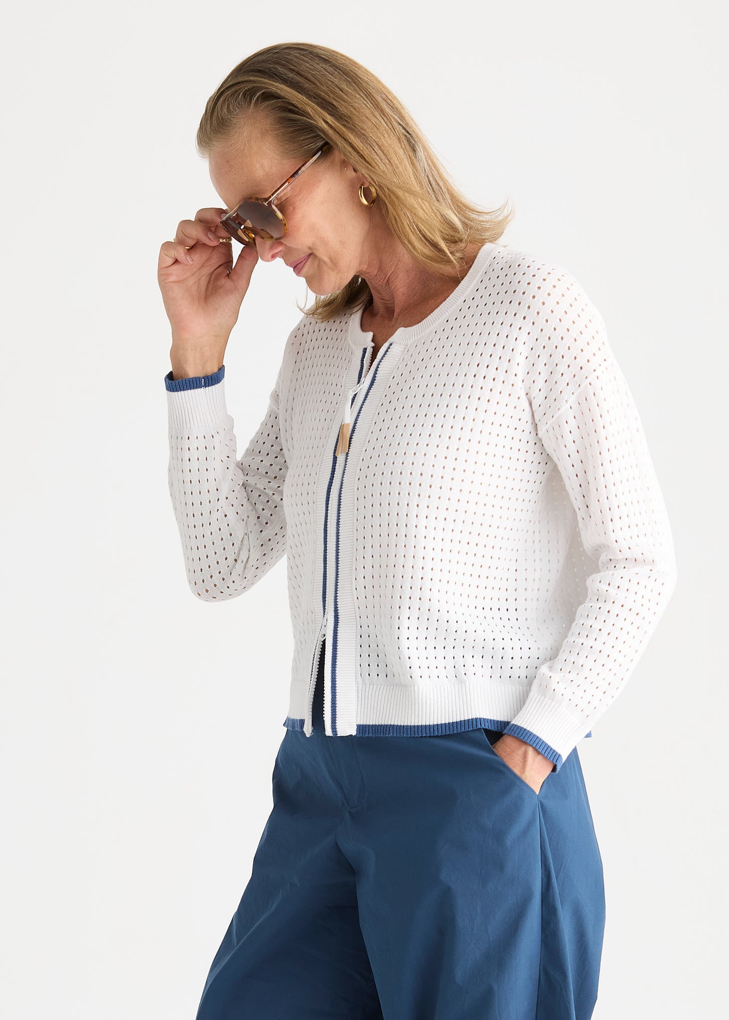 Pointelle Zip Cardi